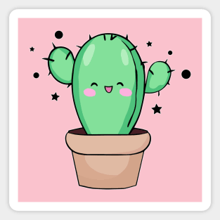 Happy smiling baby cactus in vase with stars. Kawaii cartoon Magnet